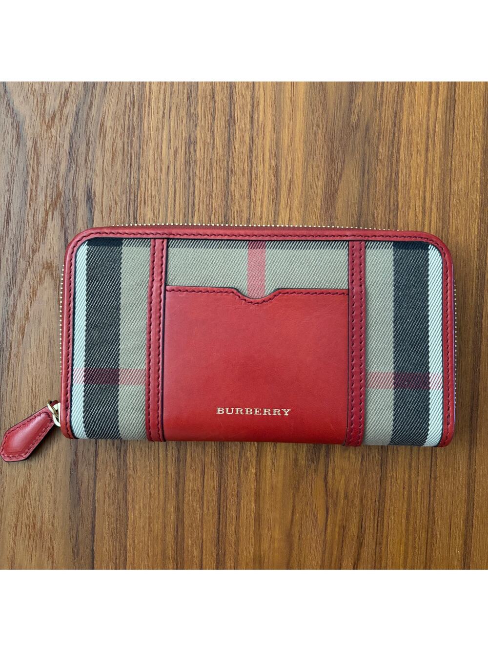 Burberry House Check Red Leather Ziggy Zip Long Wallet
